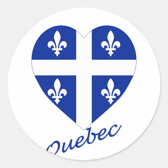 Pegatina Redonda Corazón de la bandera de Quebec con nombre (Anverso)