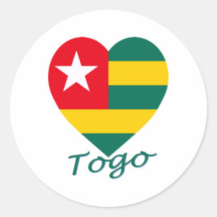 Pegatina Redonda Corazón de la bandera de Togo
