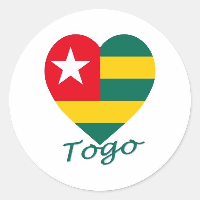 Pegatina Redonda Corazón de la bandera de Togo (Anverso)
