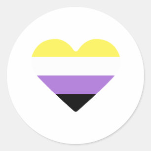 Pegatina Redonda Corazón de la Bandera del Orgullo No Binario