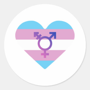 Pegatina Redonda Corazón de la Bandera del Orgullo Trans
