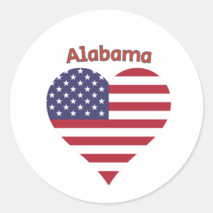 Pegatina Redonda Corazón de la bandera estadounidense de Alabama