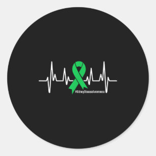 Pegatina Redonda Corazón de la cinta verde Conciencia de la enferme