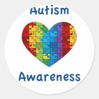 Pegatina Redonda Corazón de la conciencia del autismo