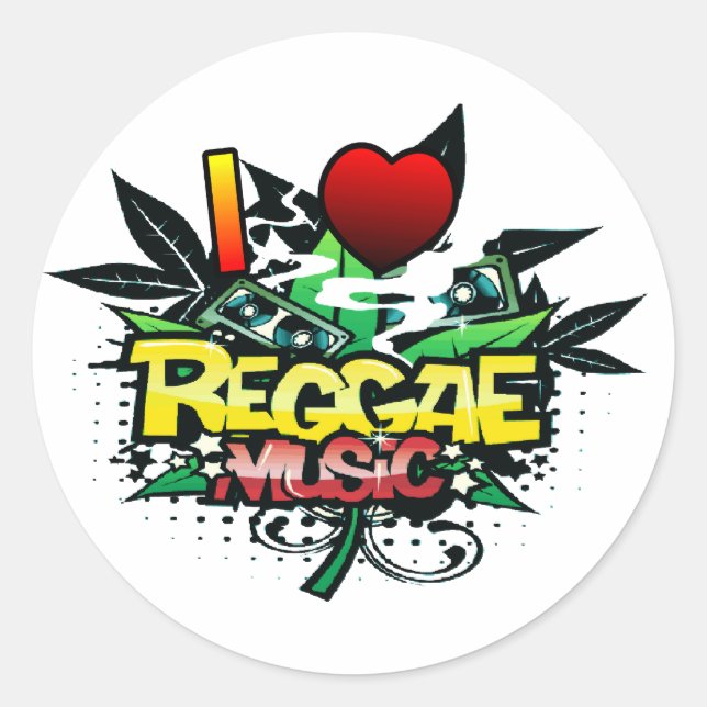 Pegatina Redonda Corazón de la música reggae (Anverso)