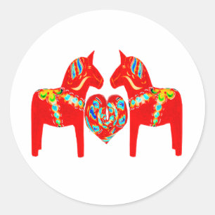 Pegatina Redonda Corazón de los caballos w de Dala del sueco