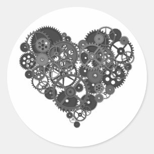 Pegatina Redonda Corazón de los engranajes grises