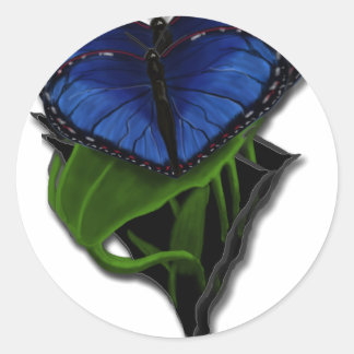 Pegatina Redonda Corazón de mariposa azul