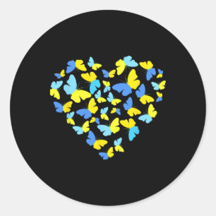 Pegatina Redonda Corazón de mariposa de bandera de Ucrania vintage
