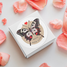 Pegatina Redonda Corazón de Mariposa de Grunge Cute Vintage Hecho c