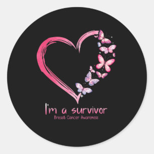 Pegatina Redonda Corazón de mariposa Soy un sobreviviente de cáncer