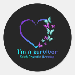 Pegatina Redonda Corazón de mariposa soy una superviviente prevenci