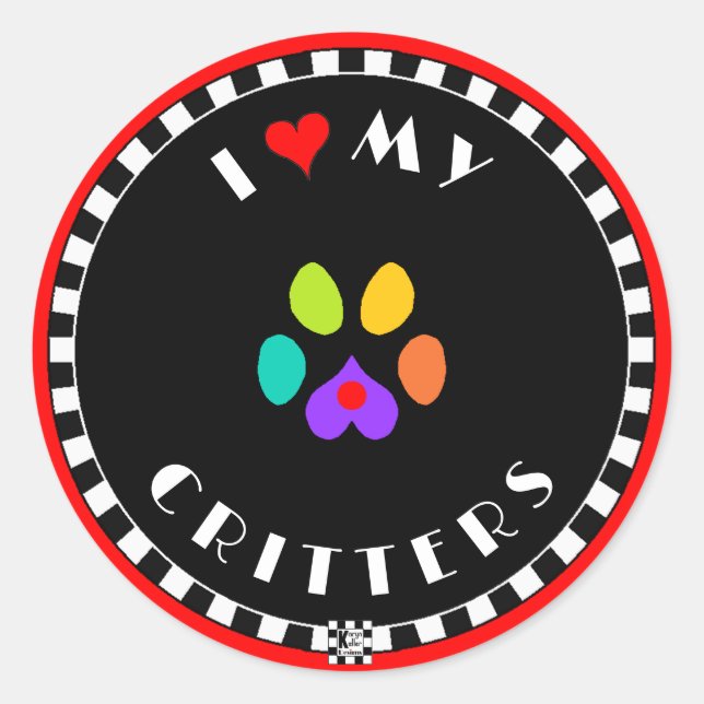 Pegatina Redonda Corazón de mis critters (Anverso)