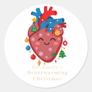 Pegatina Redonda Corazón de Navidad Personalizado para Médicos