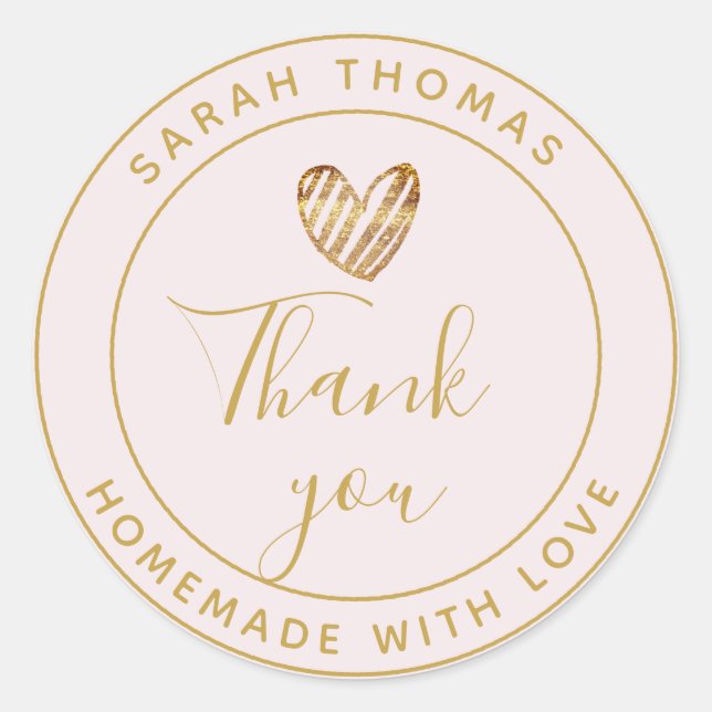 Pegatina Redonda Corazón de oro moderno personalizado casero con am (Anverso)