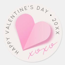 Pegatina Redonda Corazón de papel rosa XOXO Feliz día de San Valent