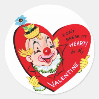 Pegatina Redonda Corazón de Payaso | Vintage Valentine | Pegatinas