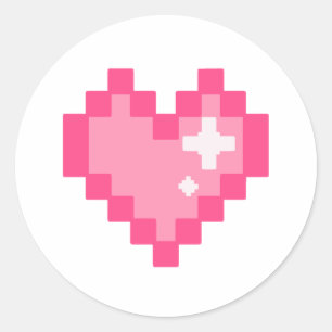 Pegatina Redonda Corazón de Pixel