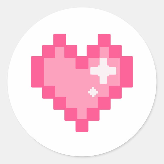 Pegatina Redonda Corazón de Pixel (Anverso)
