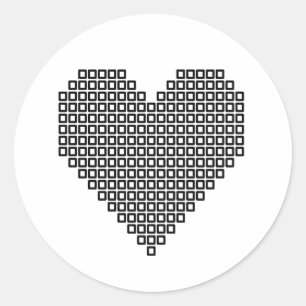 Pegatina Redonda Corazón de píxel negro