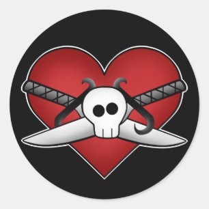 Pegatina Redonda Corazón de punk gótico lindo en guardia anti valen