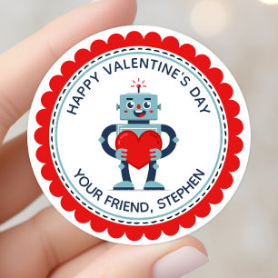 Pegatina Redonda Corazón de Robot Dulce San Valentín Personalizado