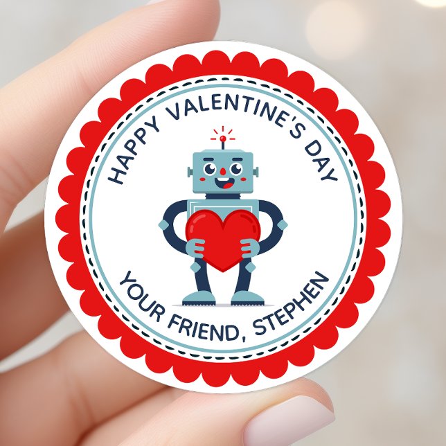 Pegatina Redonda Corazón de Robot Dulce San Valentín Personalizado (Subido por el creador)
