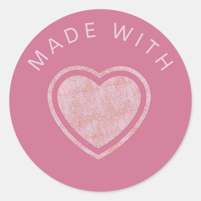 Pegatina Redonda Corazón de Rosa Suave "Hecho con Amor" Femenino Af (Anverso)