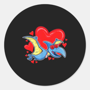 Pegatina Redonda Corazón de San Valentín de Dinosaurio Pterodáctilo