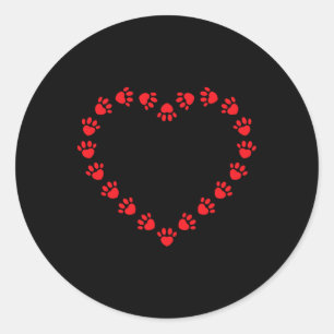 Pegatina Redonda Corazón de San Valentín Huella de Perro Amantes de