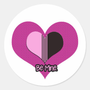 Pegatina Redonda Corazón de San Valentín Rosa y Negro Sé Mío