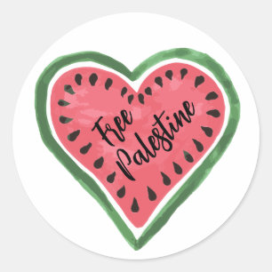 Pegatina Redonda Corazón de sandía "Palestina libre"