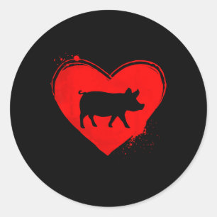 Pegatina Redonda Corazón de silueta de cerdo Forma de Valentine Lov