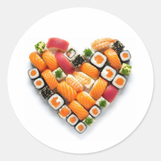 Pegatina Redonda Corazón de sushi