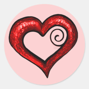 Pegatina Redonda Corazón de Swirl Rojo