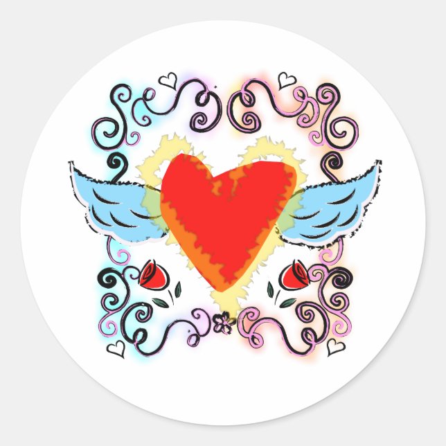 Pegatina Redonda corazón de tatuaje (Anverso)