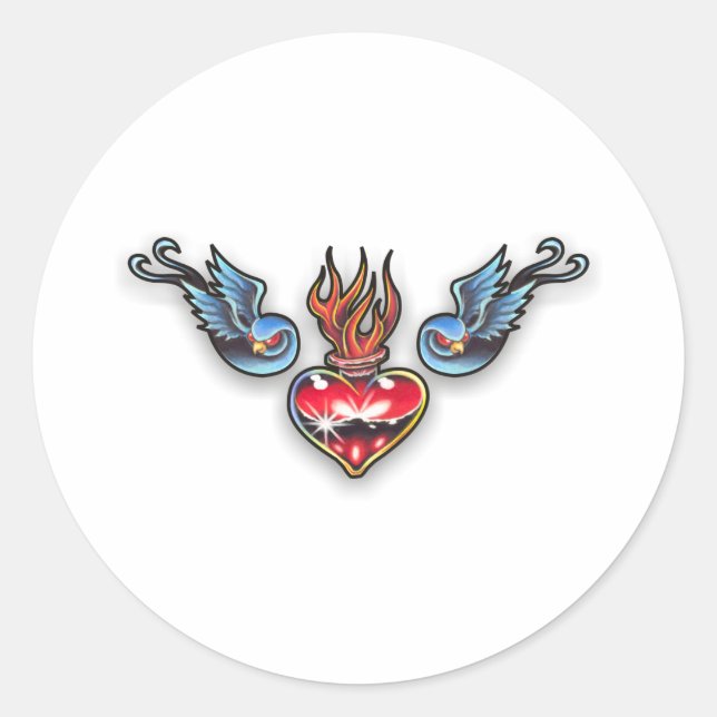 Pegatina Redonda Corazón de tatuaje (Anverso)
