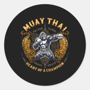 Pegatina Redonda Corazón de un Campeón - Kickboxing y Muay Thai Int