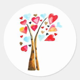 Pegatina Redonda Corazón de valentinas acuarela arte