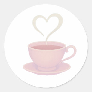 Pegatina Redonda Corazón de vapor de taza de té