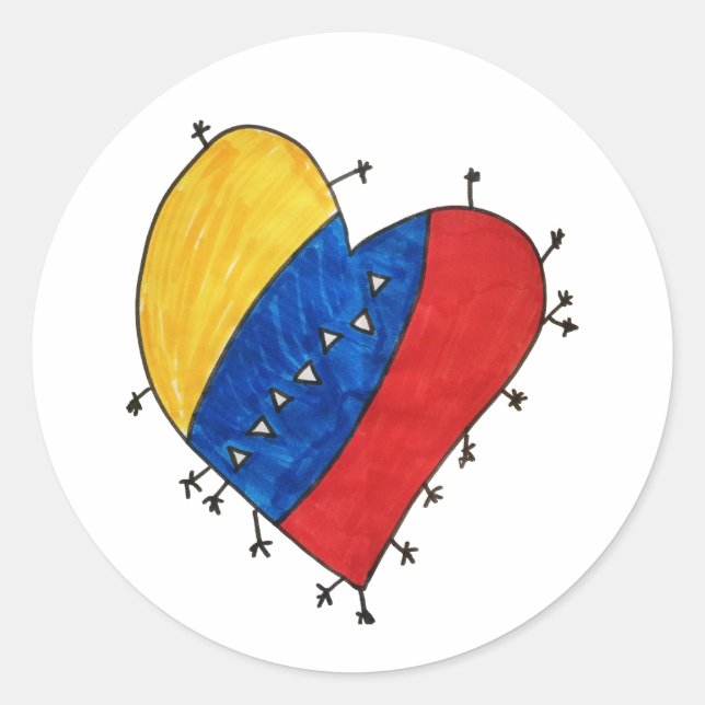 Pegatina Redonda Corazón de Venezuela amarillo, azul y rojo (Anverso)