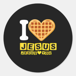 Pegatina Redonda Corazón de Waffle Te Amo Jesús