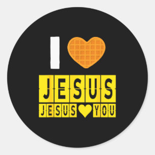Pegatina Redonda Corazón de Waffle Te Amo Jesús Jesús Te Ama Divert