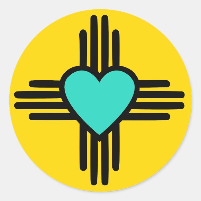 Pegatina Redonda Corazón de Zia Amarillo (Anverso)