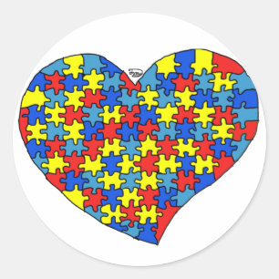 Pegatina Redonda Corazón del autismo