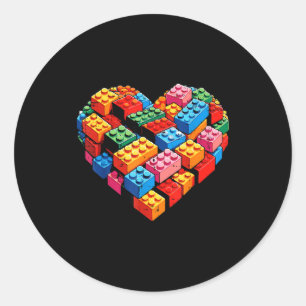 Pegatina Redonda Corazón del día de San Valentín Bloques de constru