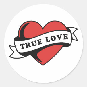 Pegatina Redonda Corazón del tatuaje del amor verdadero Diseño ro