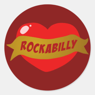 Pegatina Redonda Corazón del tatuaje del Rockabilly
