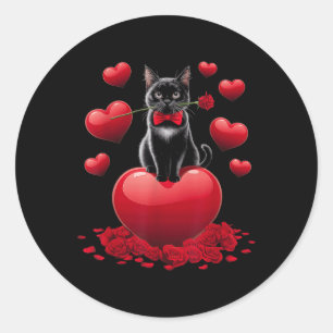Pegatina Redonda Corazón Día de San Valentín dulce Chicas de gato n