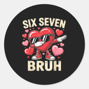 Pegatina Redonda Corazón divertido haciendo dab 67 Bruh Seis Siete